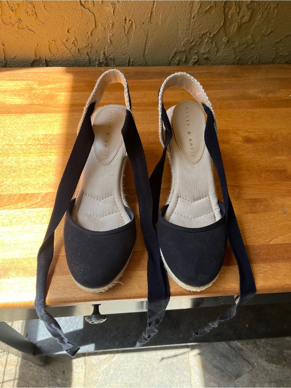 Kelly & Katie Black Espadrille Slingback Flats with Ankle Ties